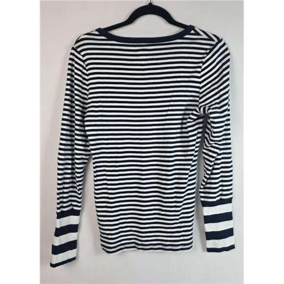 J.Crew Perfect Fit Striped Long Sleeve Shirt Size L Black White Crew Neck - Picture 3 of 7